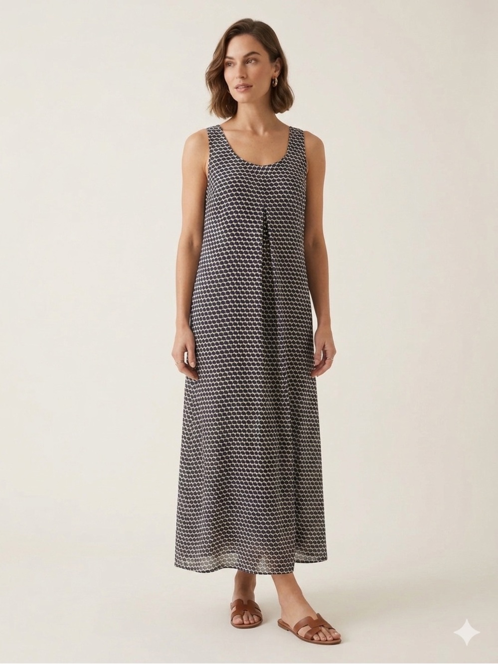 La Ligne Navy & White Geometric Tank Midi Dress Size Large